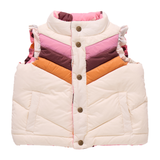 Colorful quilted vest with a white background