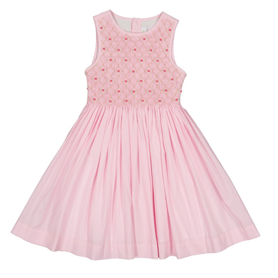 Rose Pink Stripe Sleeveless Handsmocked Dress front