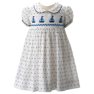 Sailboat Smocked Dress & Bloomers front