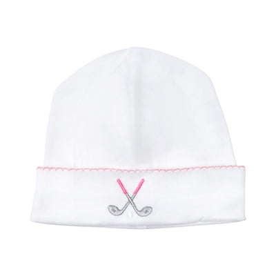 golf embroidered receiving hat in pink