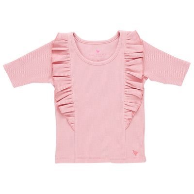 pink ruffle front tee
