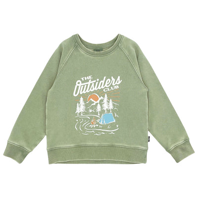 green sweatshirt with words outsiders