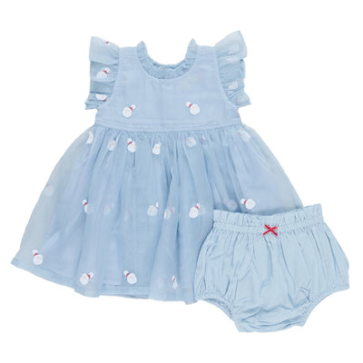 light blue baby dress set with santas