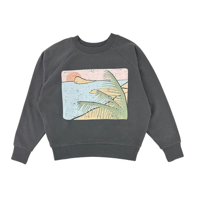 black sweatshirt with beach print