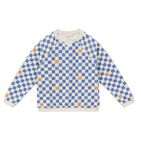 Checkered French Terry Sweatshirt in Cobalt