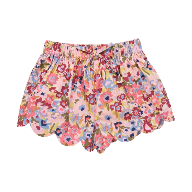 Scallop Short - Burgundy Sketched Floral