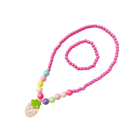 Strawberry Charm Necklace and Bracelet Set