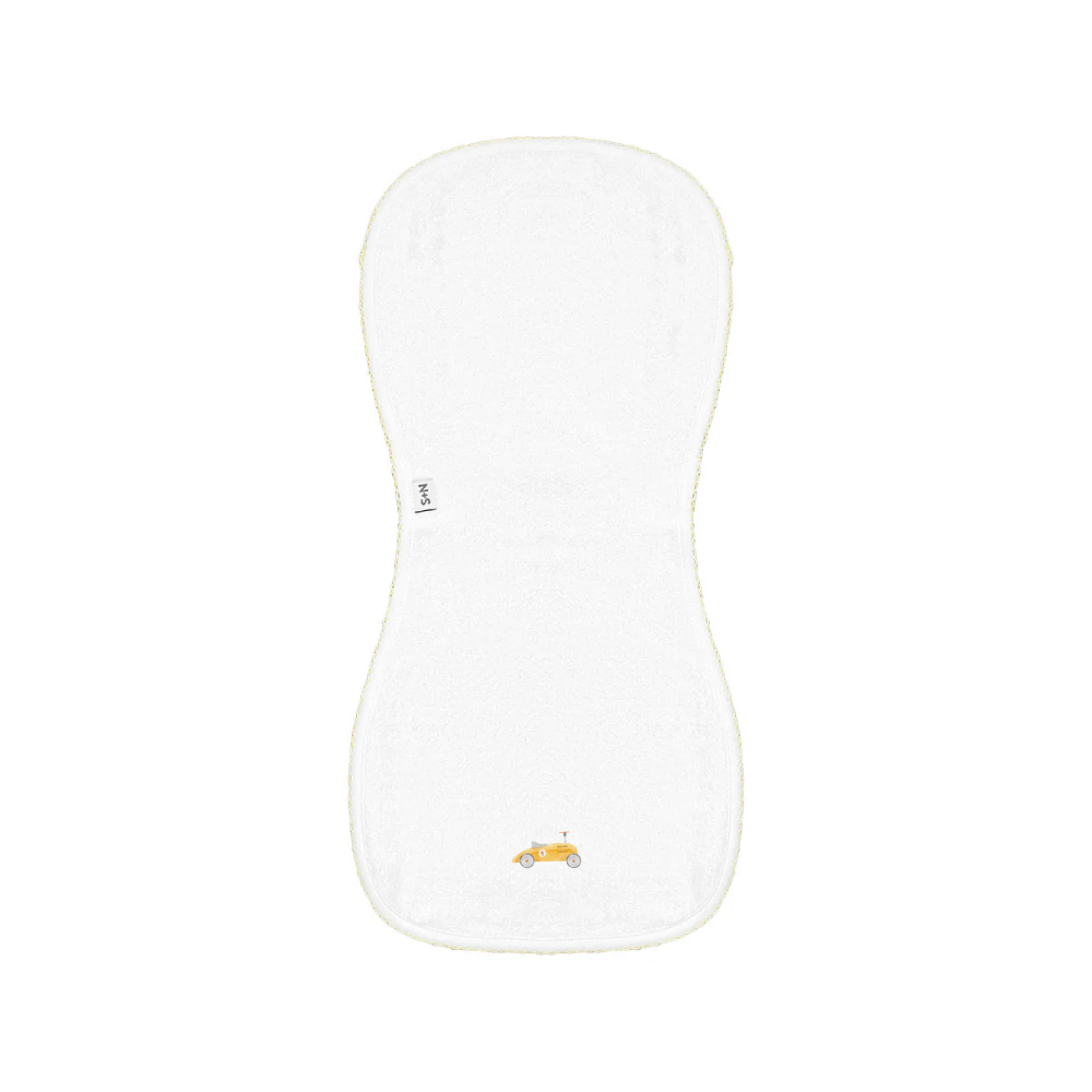 Embroidered Baby Burp Cloth in Sunny Racer