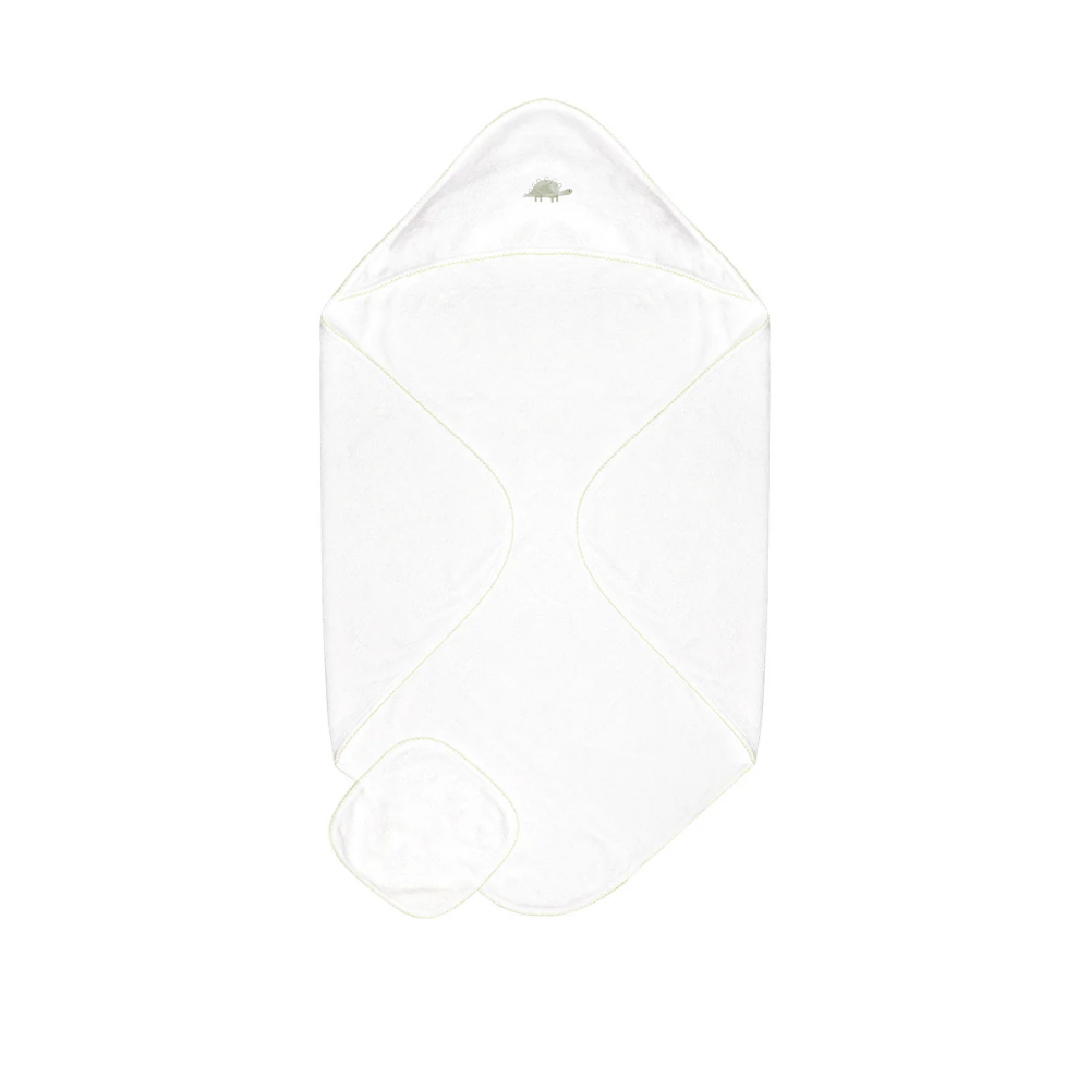 Embroidered Baby Towel + Wash Set in Leafy Dino