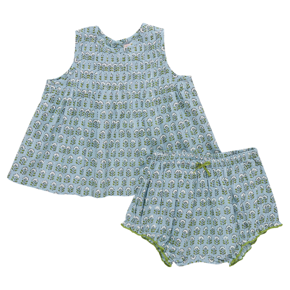 Baby Jaipur 2-Piece Set - Blue Prairie Block Print