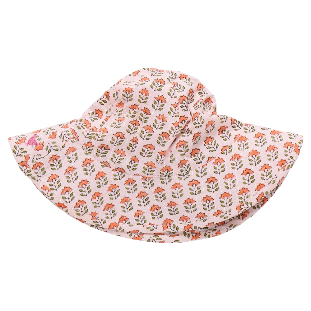 Baby Sun Hat - Pink Prairie Block Print