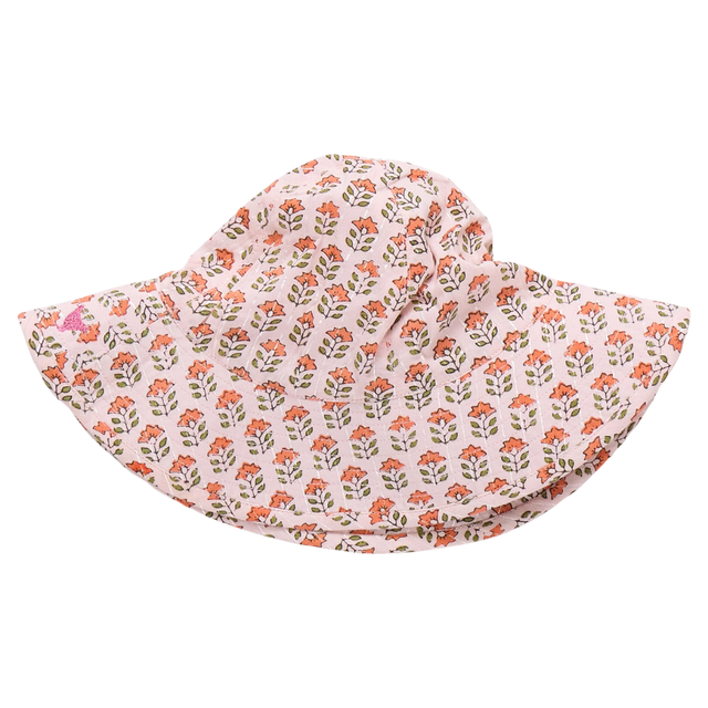 Baby Sun Hat - Pink Prairie Block Print