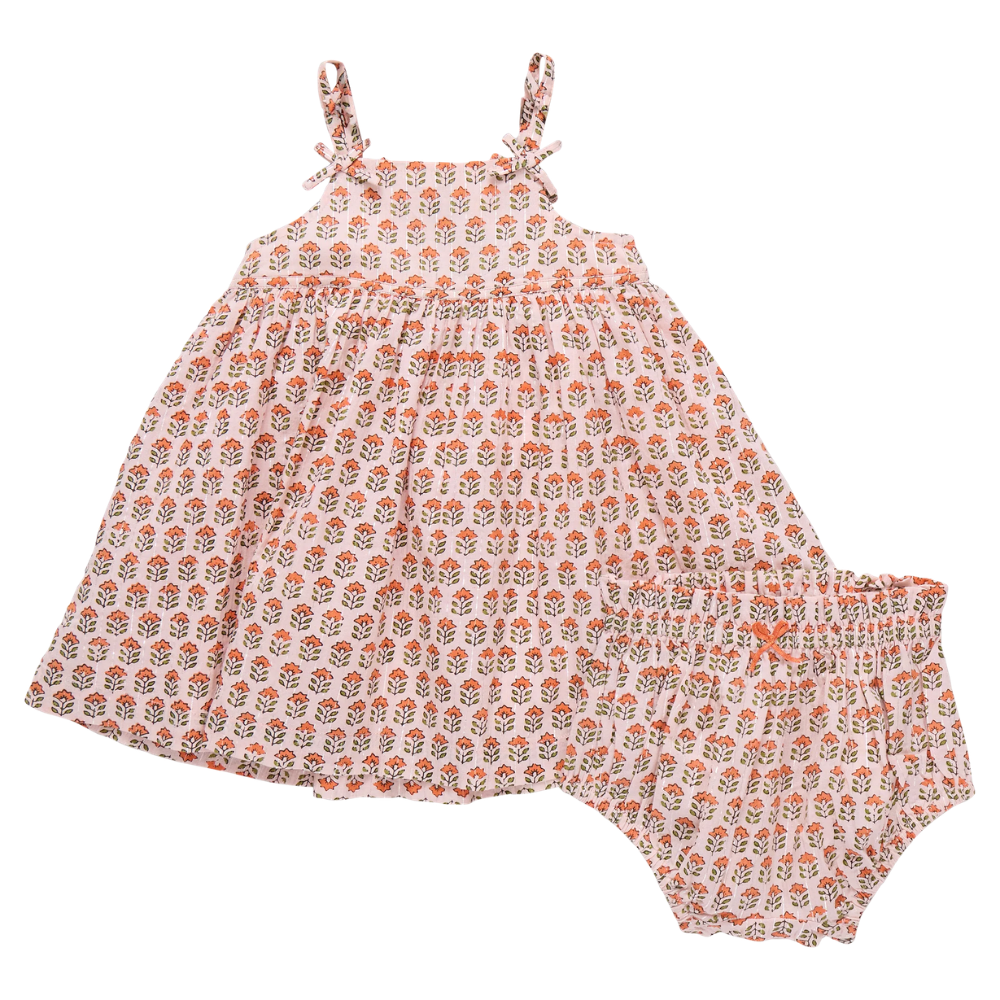 Baby Tia Dress Set - Pink Prairie Block Print