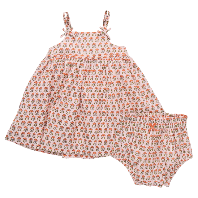 Baby Tia Dress Set - Pink Prairie Block Print