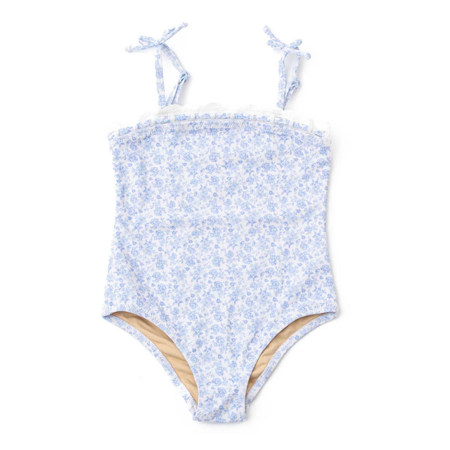 Crochet Trim One Piece in Coastal Garden