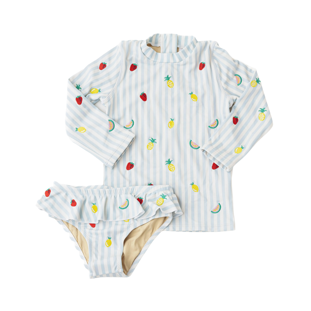 Embroidered Rashguard Set in Picnic Stripe