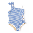 Ribbed Daisy Cut Out One Piece in Cobalt Stripe