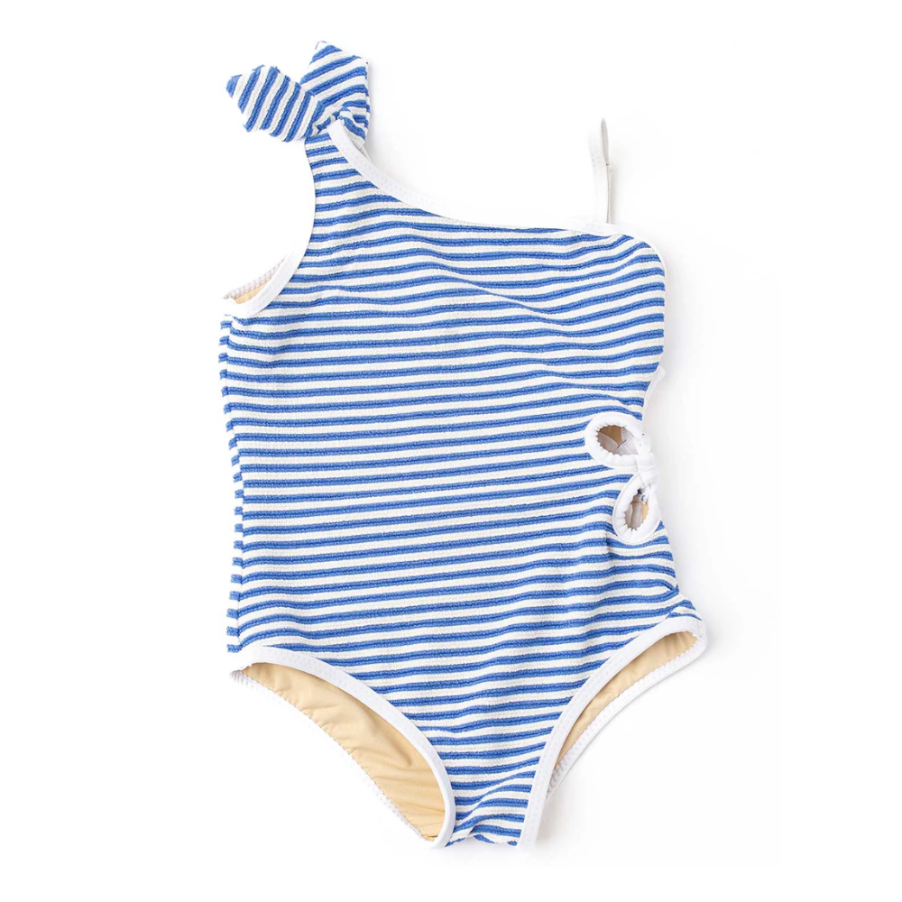 Ribbed Daisy Cut Out One Piece in Cobalt Stripe