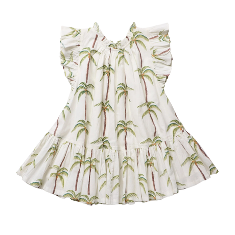 Harper Dress - Cream Palm Trees