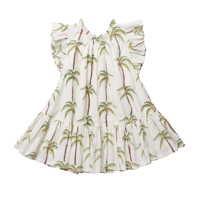 Harper Dress - Cream Palm Trees