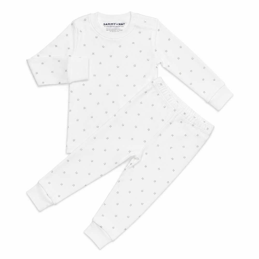 Mini Stars Pajama Set in Pale Whisper