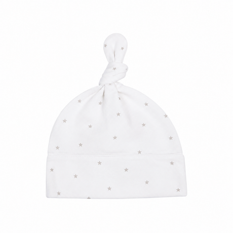 Mini Stars Top-Knot Receiving Hat in Pale Whisper