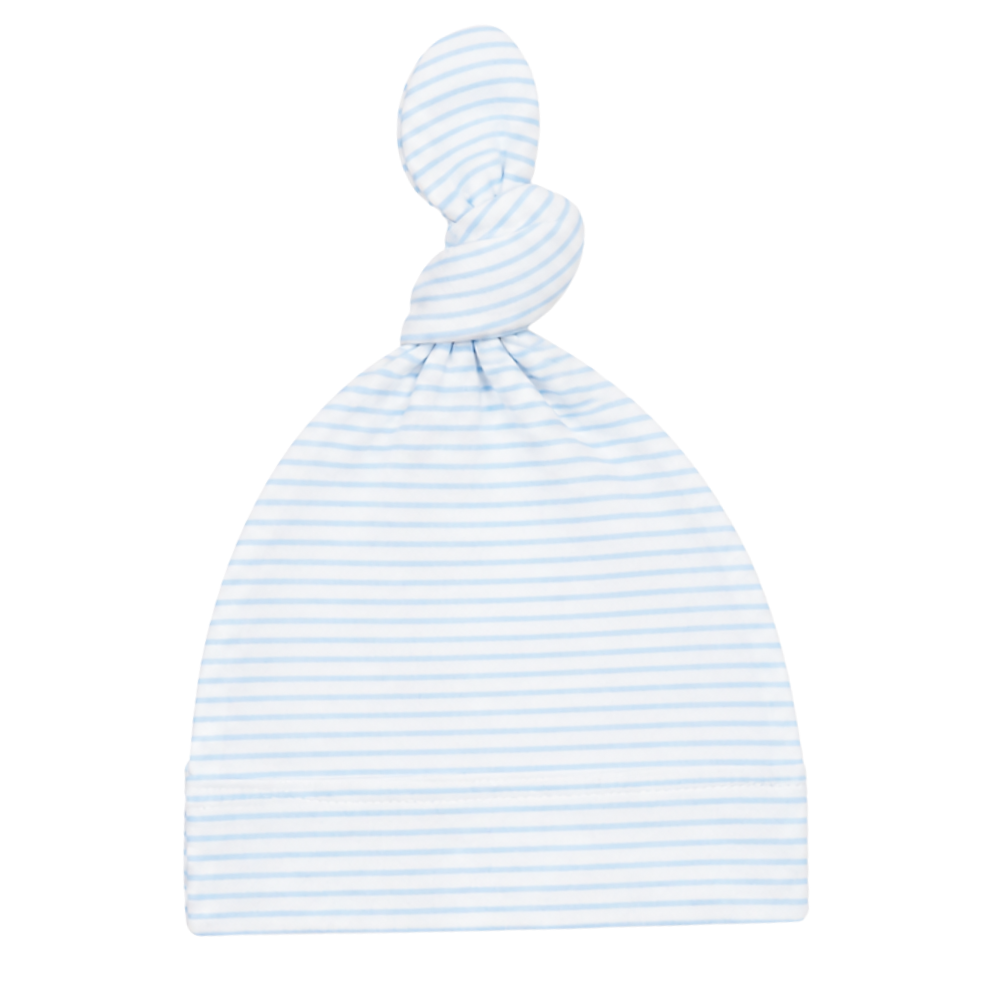 Classic Stripe Top-Knot Receiving Hat in Light Blue
