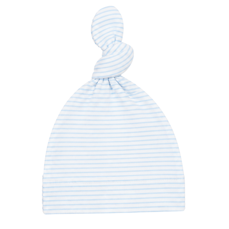 Classic Stripe Top-Knot Receiving Hat in Light Blue