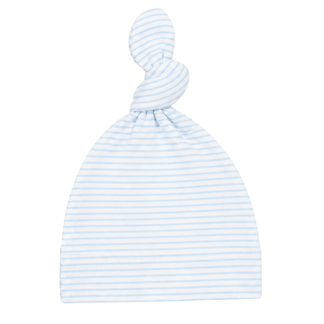 Classic Stripe Top-Knot Receiving Hat in Light Blue