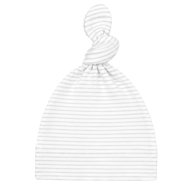 Classic Stripe Top-Knot Receiving Hat in Grey
