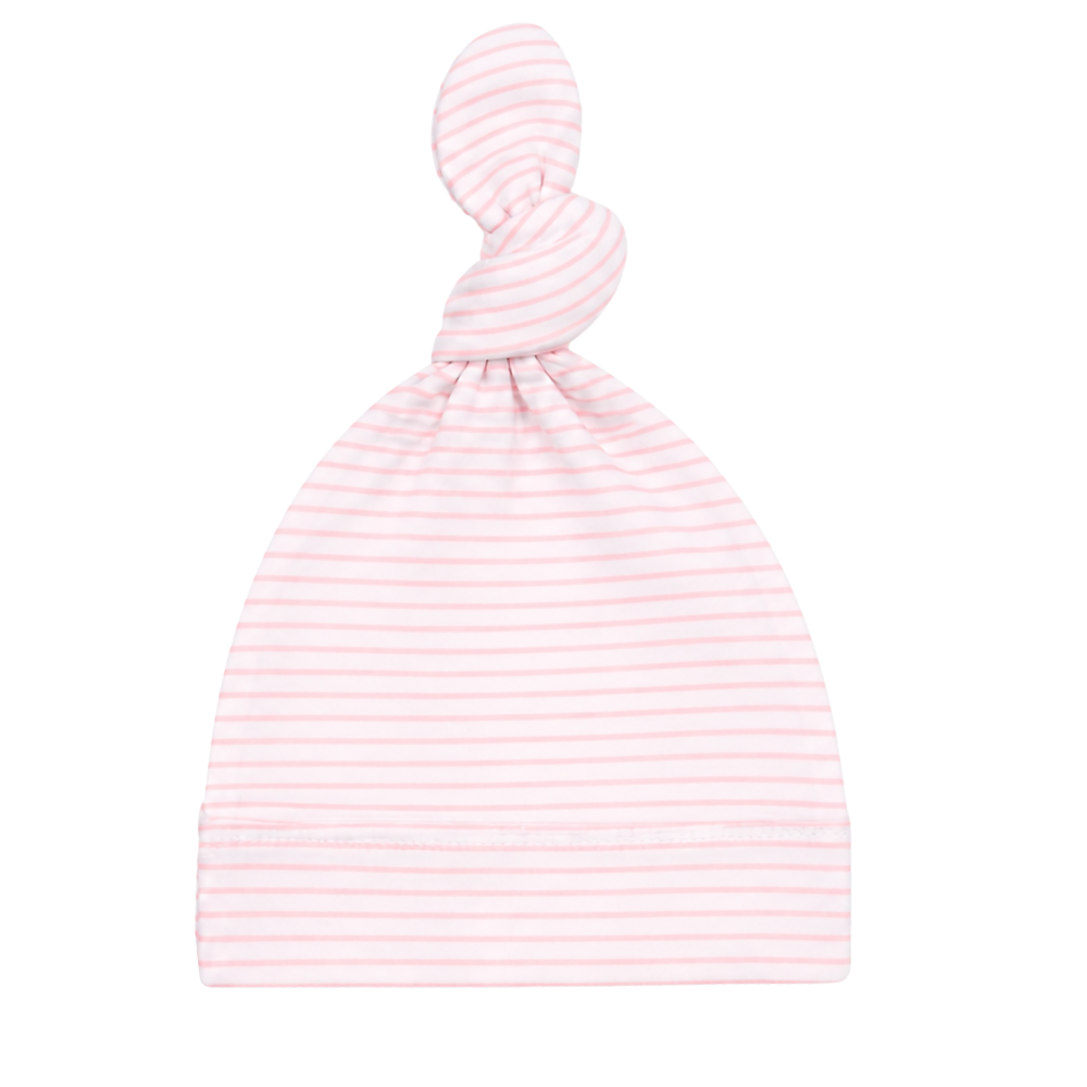 Classic Stripe Top-Knot Receiving Hat in Light Pink