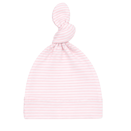 Classic Stripe Top-Knot Receiving Hat in Light Pink