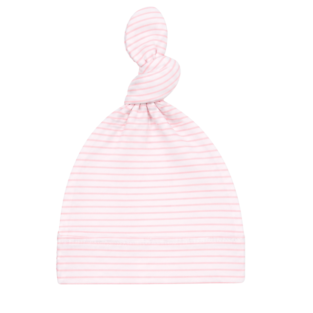 Classic Stripe Top-Knot Receiving Hat in Light Pink