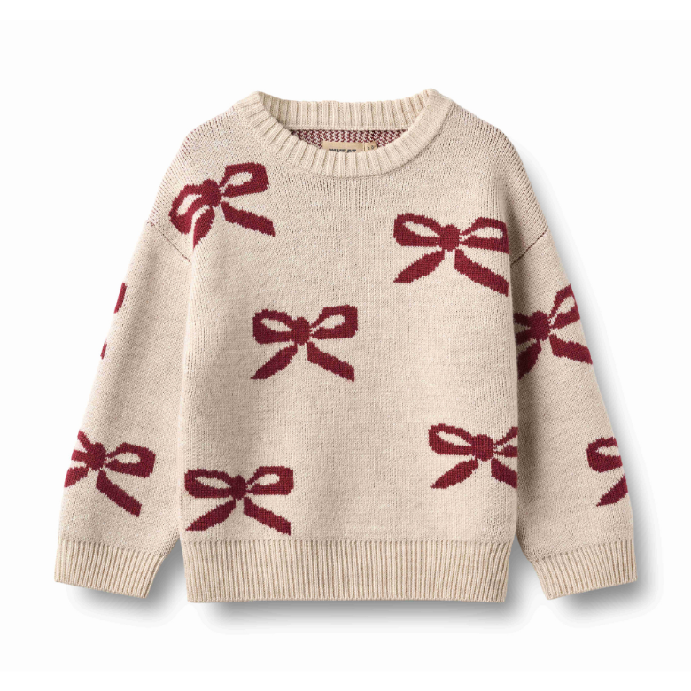 Bow Jacquard Pullover in Eggshell