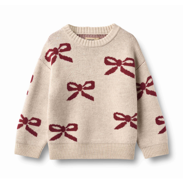 Bow Jacquard Pullover in Eggshell