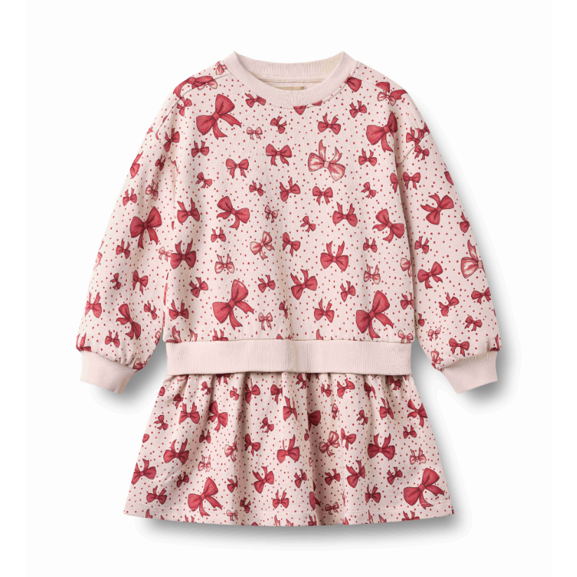 Maggie Sweat Dress in Almond Peach Bows