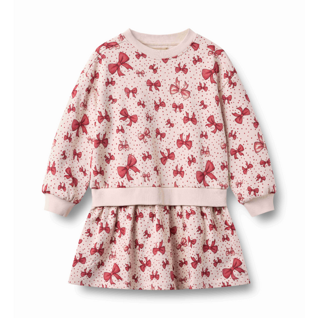 Maggie Sweat Dress in Almond Peach Bows
