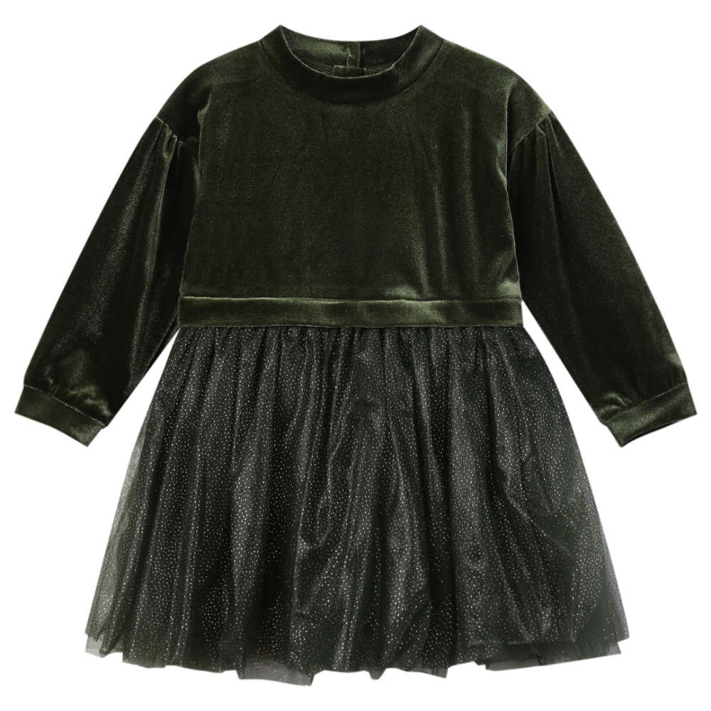 Birdie Dress in Green Velvet