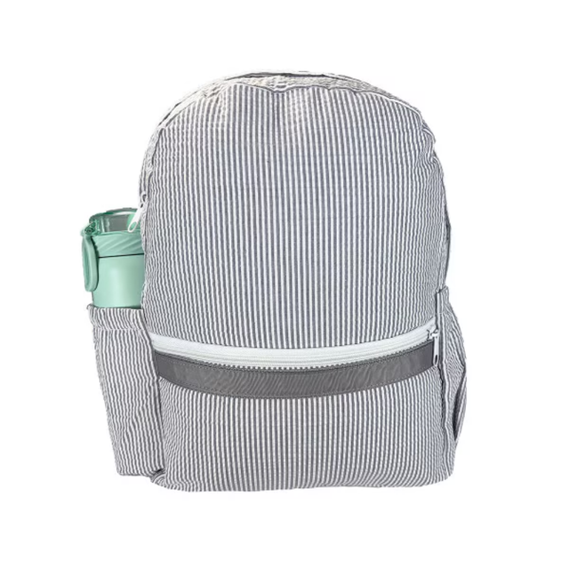 Medium Seersucker Backpack with Pocket in Grey