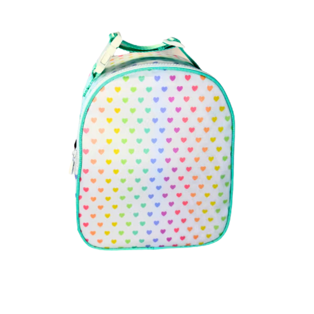 Rainbow Hearts Gumdrop/Lunch Bag in Teal - Wipeable
