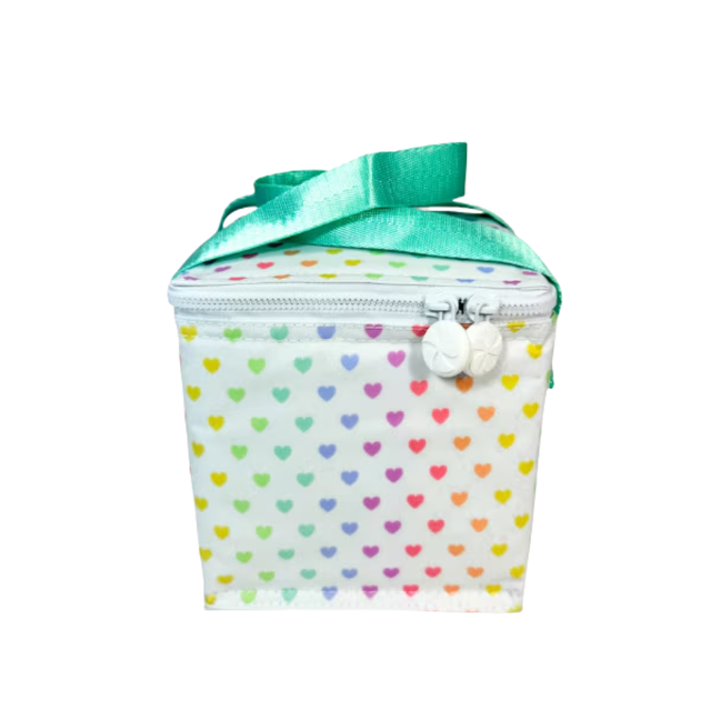 Rainbow Hearts Snack Square in Teal - Wipeable