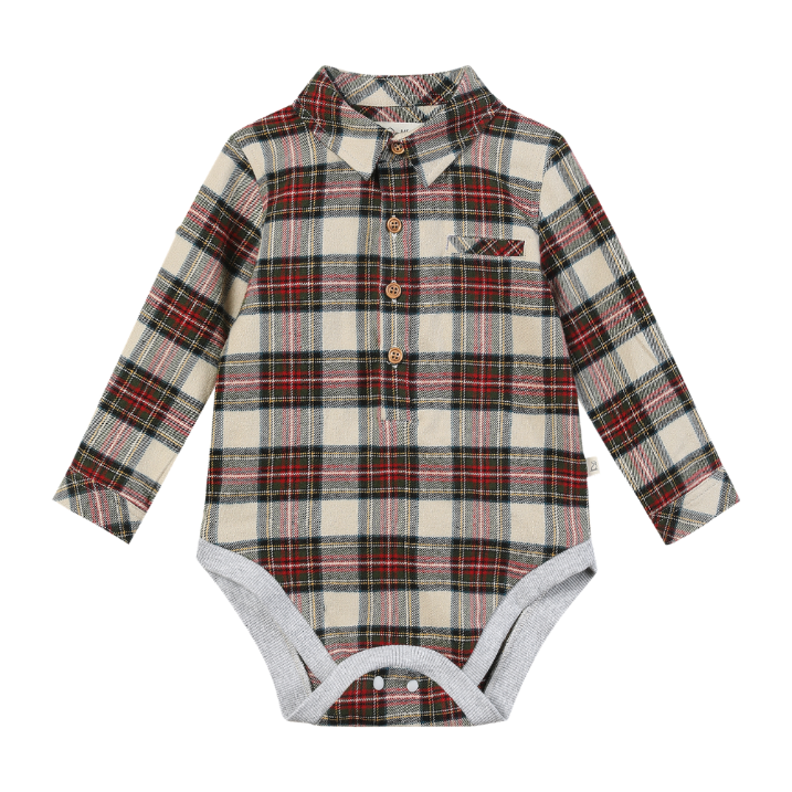 Jasper Woven Onesie in Cream/Green Plaid