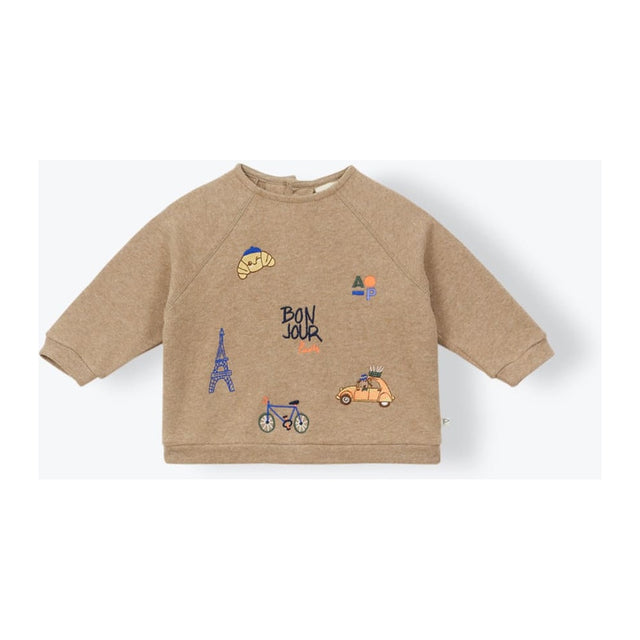 Bonjour Paris Baby Sweatshirt in Heathered Mocha