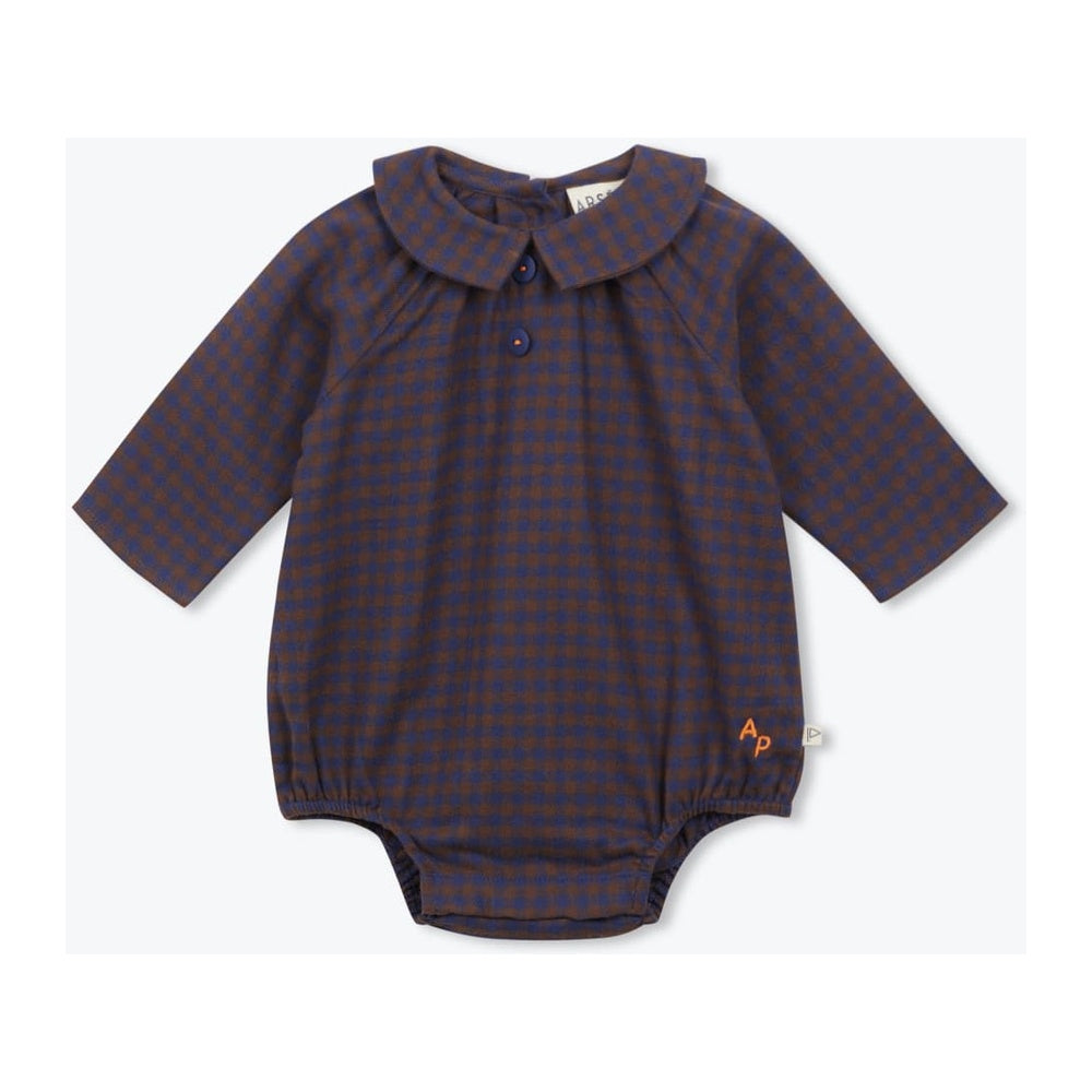 Gingham Baby Romper in Brown