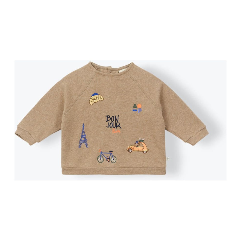 Bonjour Paris Baby Sweatshirt in Heathered Mocha