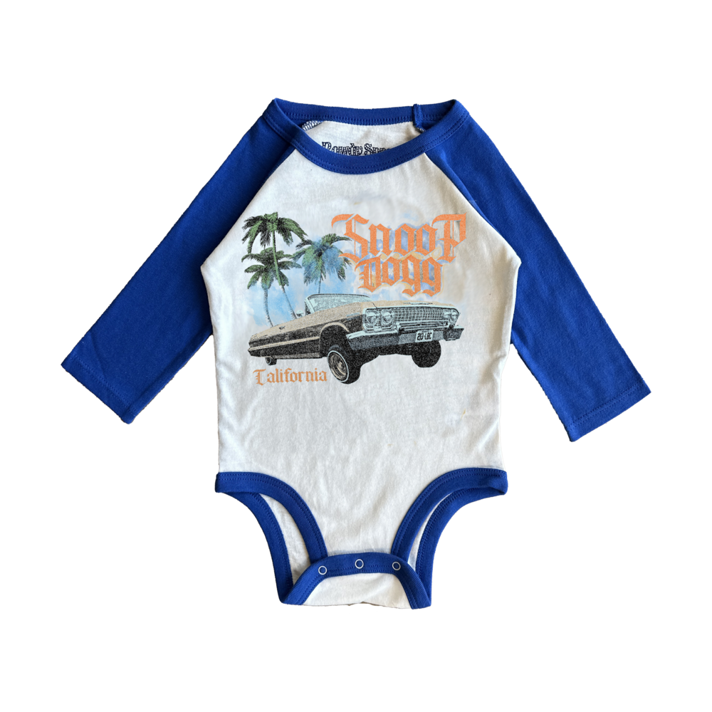 Snoop Dogg Cruiser Long Sleeve Recycled Raglan Onesie in Vintage White / Blue
