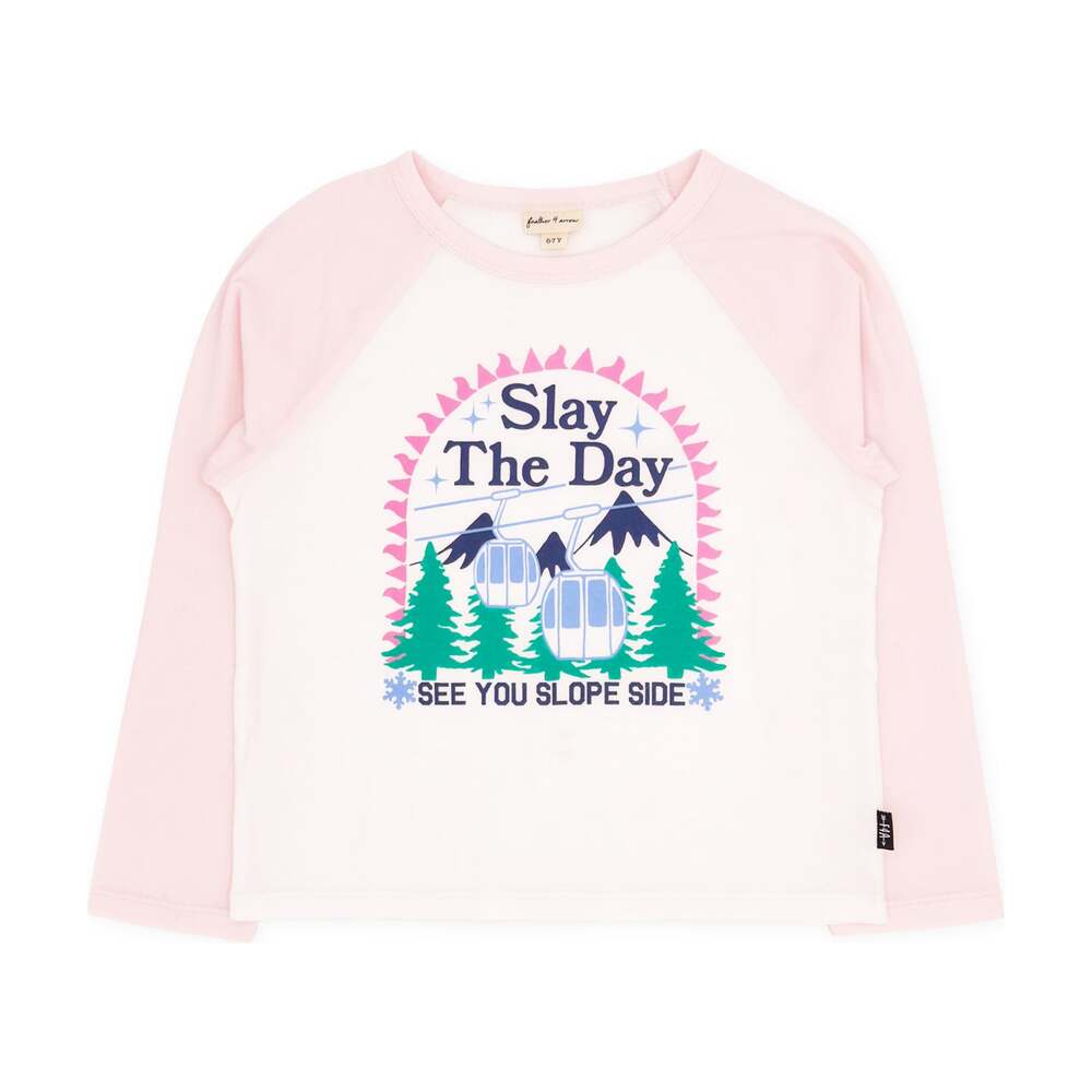 Aura Slay Long Sleeve Raglan Tee in Pink Marshmallow