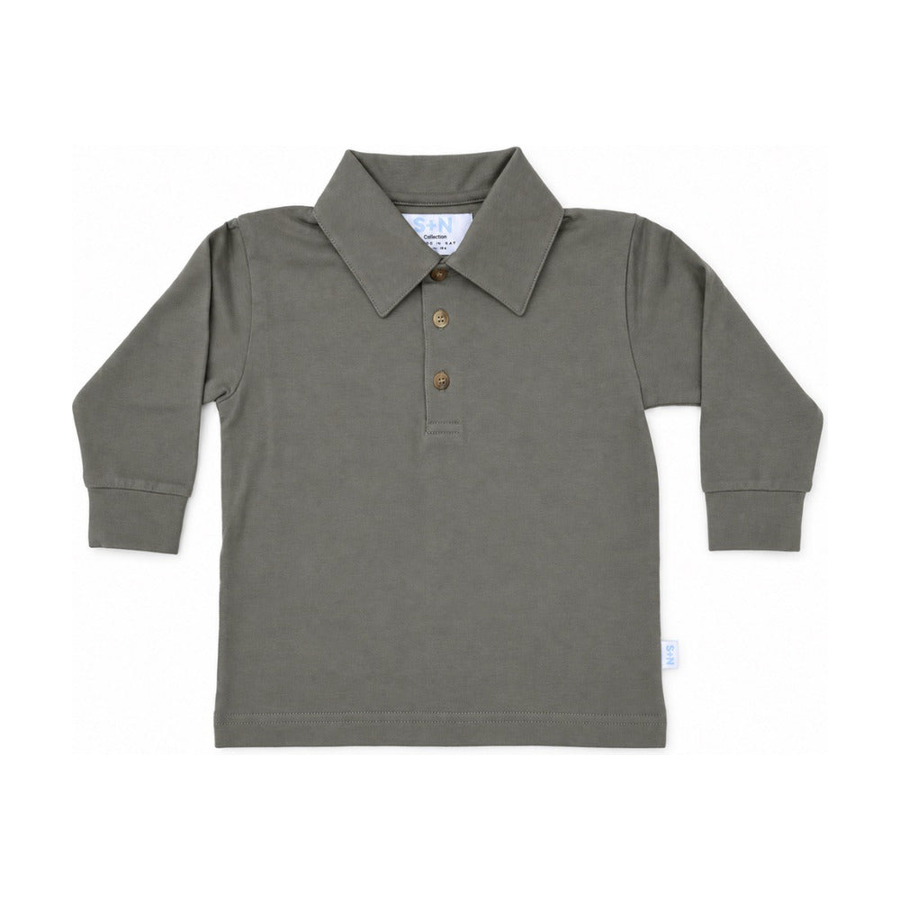 Baby Classic Long Sleeve Polo in Olive