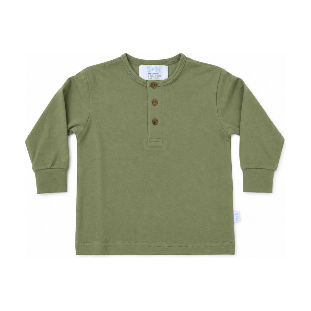 Kids Classic Henley Long Sleeve Tee in Sage