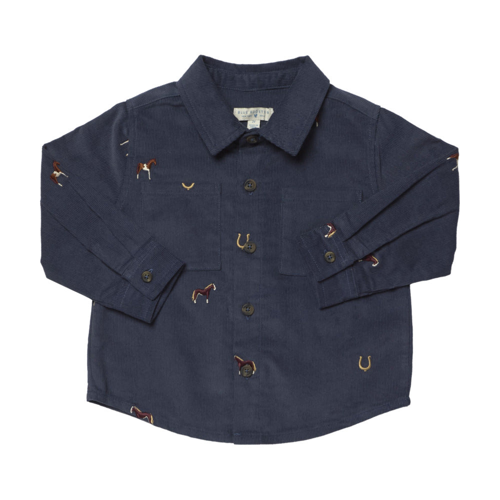 Long Sleeve Jack Shirt - Navy Horse Embroidery